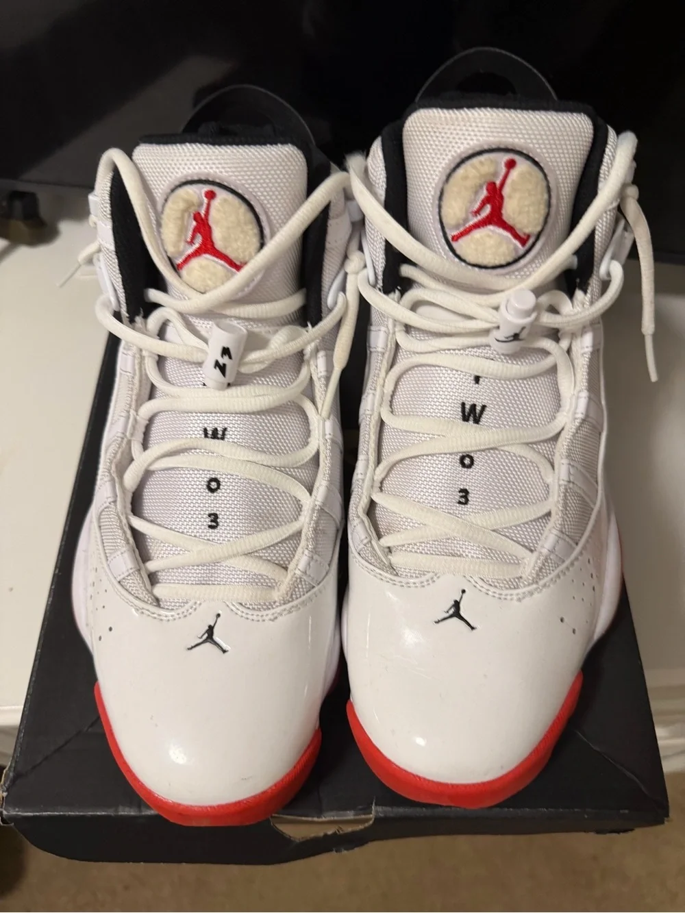 Jordan White and Red Men’s Retro Basketball Sneakers worn twice like new